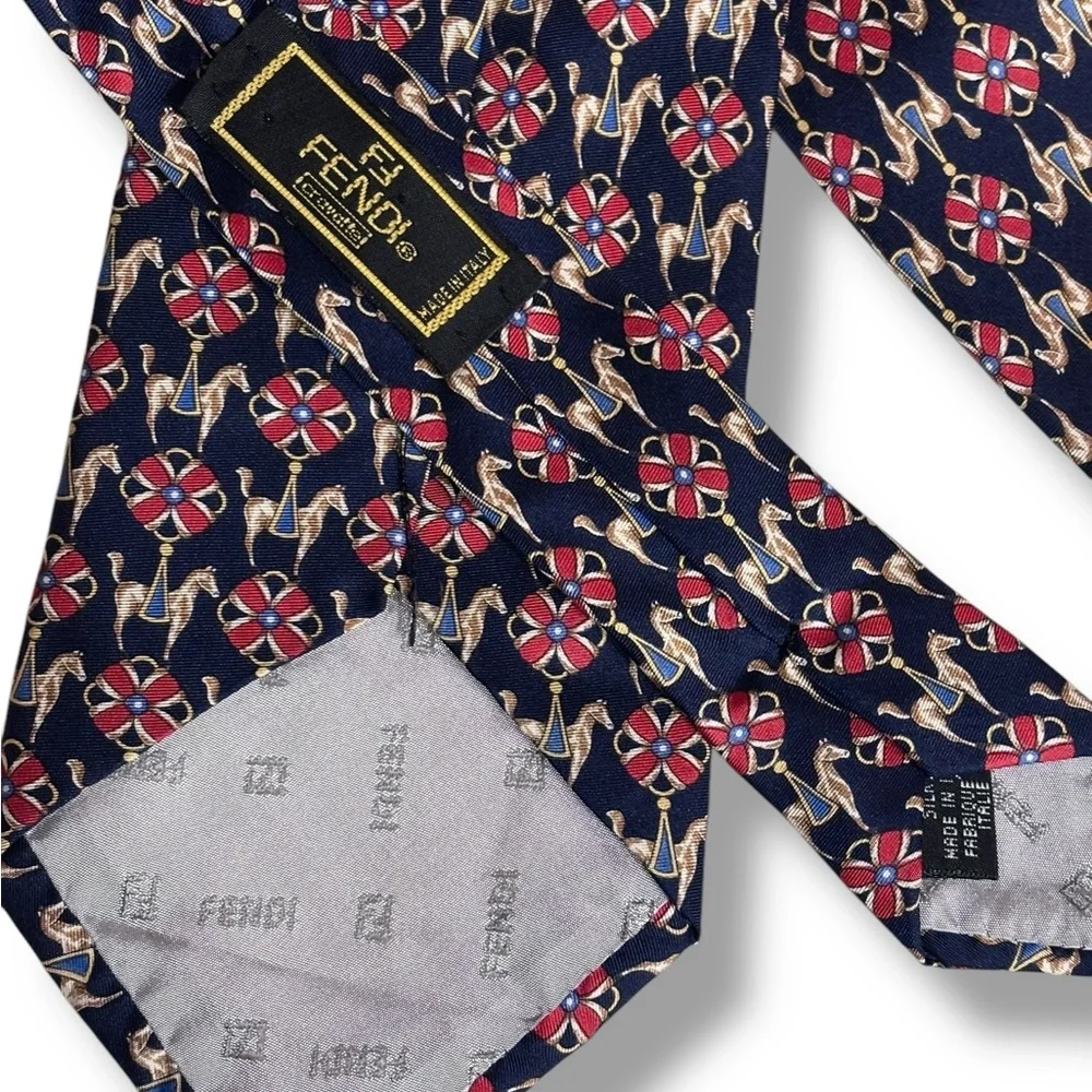 FENDI Whimsical Equestrian Print Silk Tie